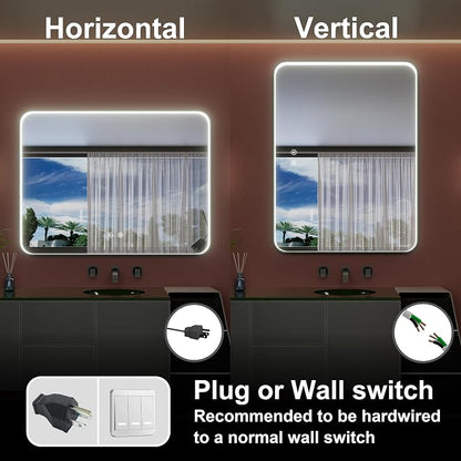 48"x36" Black LED Bathroom Mirror with Lights, 3000K/4500K/6000K | Stepless Dimmable, Memory, Anti-Fog, Aluminum Frame Wall Mounted Lighted Bathroom Vanity Mirror, ETL Listed, IP54 Waterproof