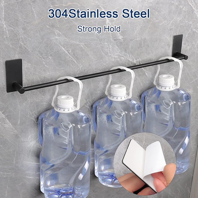 NearMoon Self Adhesive Bathroom Towel Bar- Stainless Steel Bath Wall Shelf Rack Hanging Towel Stick On Sticky Hanger Contemporary Style, NO Drilling (2 Pack, Matte Black, 24-Inch Towel Rack)