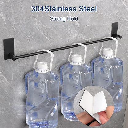 NearMoon Self Adhesive Bathroom Towel Bar- Stainless Steel Bath Wall Shelf Rack Hanging Towel Stick On Sticky Hanger Contemporary Style, NO Drilling (2 Pack, Matte Black, 24-Inch Towel Rack)