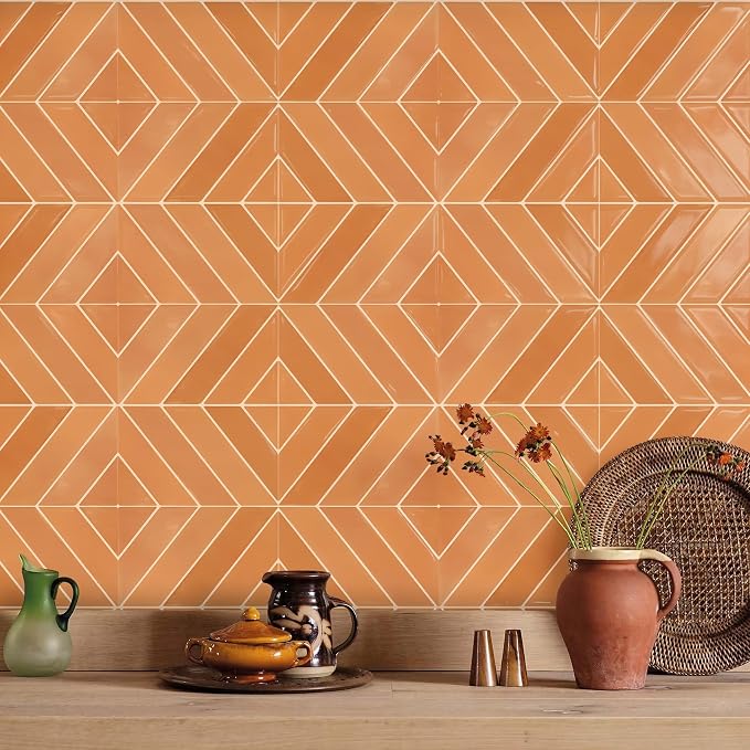 STICKGOO Herringbone Peel and Stick Backsplash, Orange, 10 Sheets | 12.6 x 9.7 in, Thicker Rectangular Vinyl Stick-On Wall Tiles, Easy Alignment, Waterproof, Easy to Clean, Kitchen/Bathroom