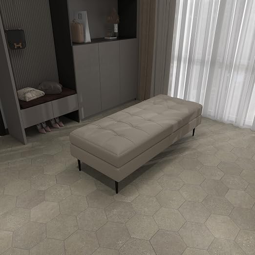 W&S 24-Sheets Brown Grey Hexagon Peel and Stick Floor Tile, Faux Stone Stick on Backsplash for Kitchen, Self Adhesive Waterproof Flooring Tiles for Dining Room, Bedrooms