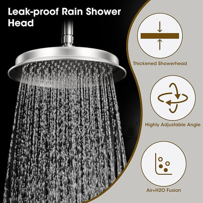 Rain Shower Head with Handheld Spray, Rainfall Shower System with Rough-in Valve, Shower Faucet Set with Pressure Balance Valve, 9 Inch Luxury Shower Trim Kit Wall Mount, Brushed Nickel