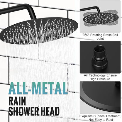 SR SUN RISE 10" Matte Black Rain Shower Faucet Set with Valve & Handheld | Dual-function High Pressure Shower System, 6-Setting Handheld, Pressure-balanced Valve Anti-Scald, Push-button Diverter