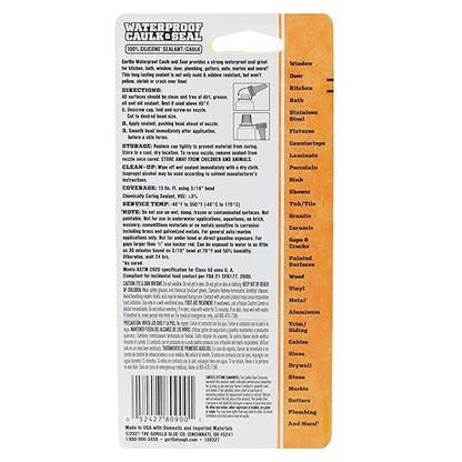 Gorilla 100% Silicone Caulk, Waterproof Sealant, 2.8oz Squeeze Tube (Pack of 2) – Clear -10 Year Mold Resistant Kitchen, Window, Bath, Marine, Door and More