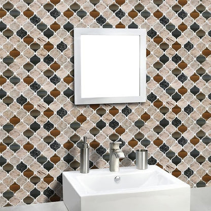 STICKGOO Arabesque Tile Peel and Stick Backsplash, 12”X12” Self Adhesive Wall Tiles (Pack of 10, Thicker Design) (Sandstone)
