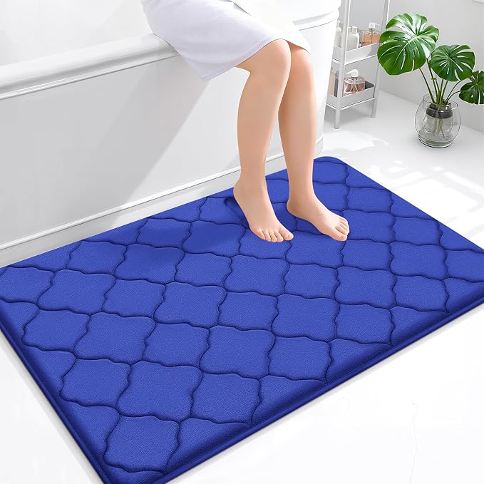 OLANLY Memory Foam Bath Mat Rug 47x32, Ultra Soft and Absorbent Bathroom Rugs, Non-Slip, Comfortable, Machine Washable Bath Carpet for Bathroom Floor, Tub Shower and Home Decor Accessories, Royal Blue