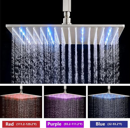 Aolemi Ceiling Shower Faucet Set with Handheld 16" LED Head Brushed Nickel | Handheld Spray,16 Inch Rain LED Head,Shower Valve and Trim Kit,All Metal,Ceiling System,Bathroom Mixer