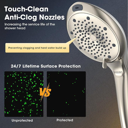 FASDUNT High Pressure Filtered Handheld Shower Head, Brushed Nickel | 80" Long Stainless Steel Hose, Built-in Power Wash, Anti-clog Nozzles, Filter Beads for Hard Water, Remove Chlorine