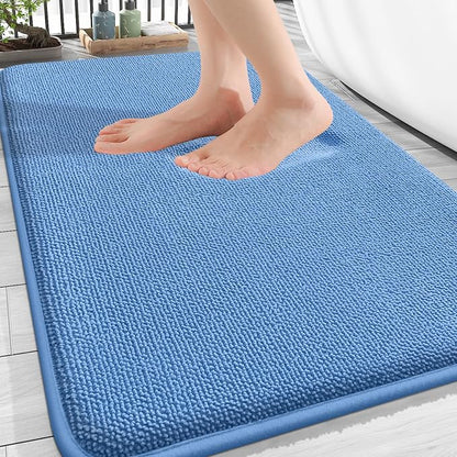 OLANLY Memory Foam Bathroom Rugs 30x20, Absorbent Bath Mat, Cornflower Blue | Soft Quick Dry Bath Rugs, Non-Slip, Machine Washable Carpet for Bathroom Floor, Tub and Shower, Home Decor Accessories