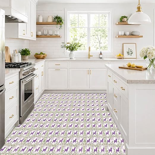 Purple Dog Floral Peel and Stick Floor Tiles 12x12 Inch 10PCS | Purple Dog Floral removable self adhesive PVC vinyl tiles for kitchen bathroom entryway laundry room and indoor home decor