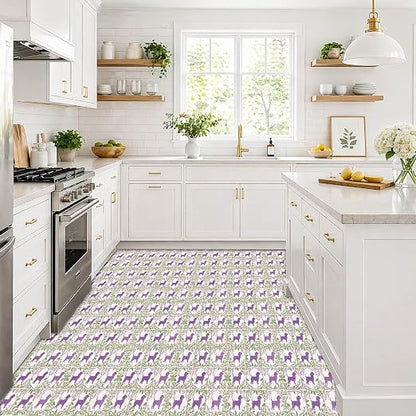 Purple Dog Floral Peel and Stick Floor Tiles 12x12 Inch 10PCS | Purple Dog Floral removable self adhesive PVC vinyl tiles for kitchen bathroom entryway laundry room and indoor home decor