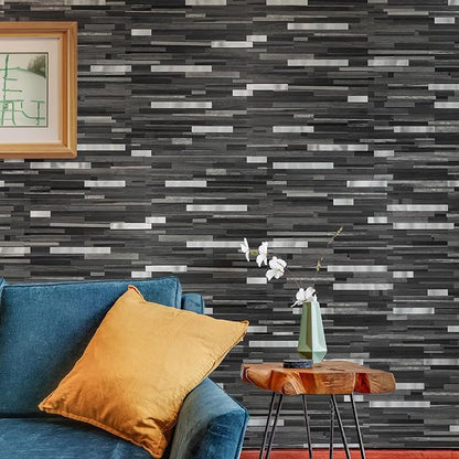 StyloVue 20 Sheets Peel and Stick Tile Backsplash, Black with Metal Gold Look Stick on Tile Upgrade Your Kitchen Backsplash, RV, Fireplace