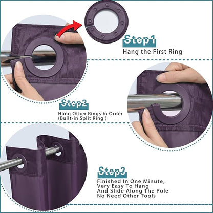 Conbo Mio Extra Long No Hook Shower Curtain with Snap in Liner Set, Hotel Luxury Purple Shower Curtains for Bathroom with See Through Top Window, Waterproof, Washable 71W x 84H