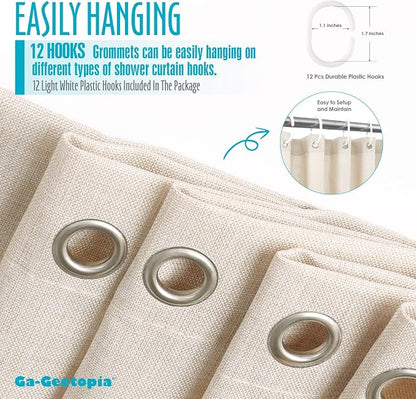 Ga-Geetopia Extra Long Linen Textured Shower Curtain Set with Hooks, Beige Boho Farmhouse Bath Shower Curtains for Bathroom Neutral Cloth, Hotel Luxury, Weighted, 72W x 84L, Cream