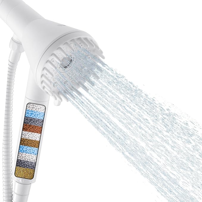2026 Magnetic Filtered Shower Head with Handheld– High Pressure Showerhead with Power Wash Mode, Chlorine Removal, Massage Brush, Pressure Adjustable, One-Touch Pause (White)