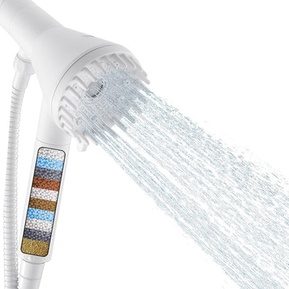 2026 Magnetic Filtered Shower Head with Handheld– High Pressure Showerhead with Power Wash Mode, Chlorine Removal, Massage Brush, Pressure Adjustable, One-Touch Pause (White)