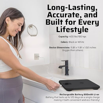 Premium Smart Digital Body Weight Scale - 4 Electrodes – 25+Metrics -Rechargeable- WiFi & Bluetooth - Full Body Analysis -Track Body Fat, Muscle Mass, Fat Percentage, Sleek Design