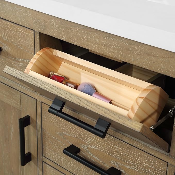OVE Decors Bailey 48 in. Single Sink Freestanding Driftwood Oak Bathroom Vanity with White Quartz Top, Matching Backsplash and Power Bar