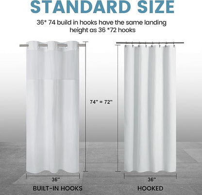 EUTXL Heavyweight Stall No Hook Shower Curtain with Snap in Liner,256GSM Waffle Weave Shower Curtains for Bathroom,36W x 74H,White