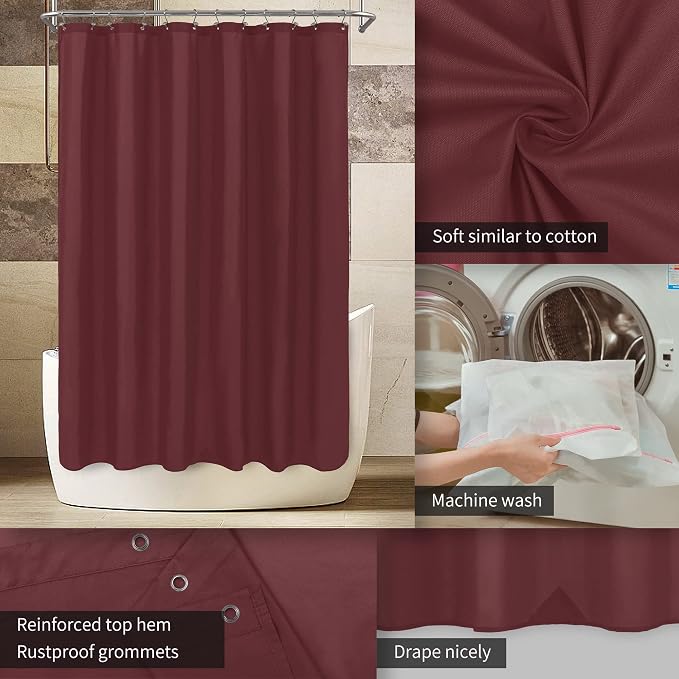 ALYVIA SPRING Waterproof Fabric Shower Curtain or Liner Burgundy Red, 72x72 | 3 Magnets, Soft Cloth & Hotel Quality, Machine Washable, Light-Weight, Standard Size