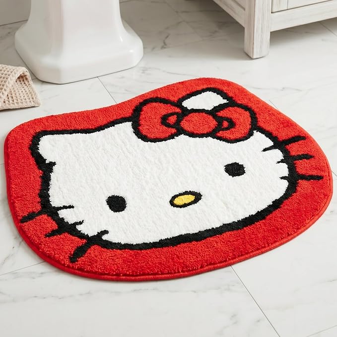 Hello Kitty Non Slip Poly Knit Plush Bathroom Rug, 26" x 23",(Officially Licensed Product) By Franco