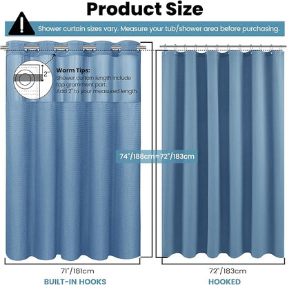 SORTTO No Hook Shower Curtain with Snap in Liner Set Waffle Shower Curtain for Bathroom Hotel Style Fabric Waterproof Inner Liner，71" W x 74" H, Sky Blue