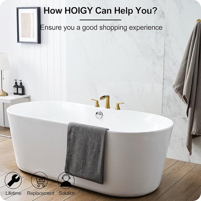 Brass Waterfall Tub Faucet, 3 Hole Brushed Gold Bathtub Faucet Set, 6-16 Inch Widespread Deck Mount with 2 Handle & cUPC Supply Water Hoses for Roman Style, 20 Mins Quick Installation