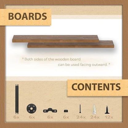 TEN49 Real Wood Rustic Floating Shelves Wall - 48 Wide Small Wooden Industrial Pipe Shelving - Farmhouse Pipe Wall Shelves Furniture Bathroom Decor Art Shelf Kitchen - Dark Espresso Color - Set of 2