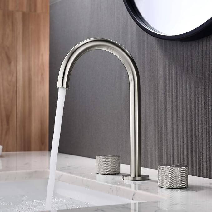 2-Handle 8" Widespread Bathroom Sink Faucet with Drain Assembly, Solid Brass 3-Hole Lavatory Faucet | Circular X Design | Corrosion-Resistant with Smooth Water Flow (Brushed Nickel, KBF1026)