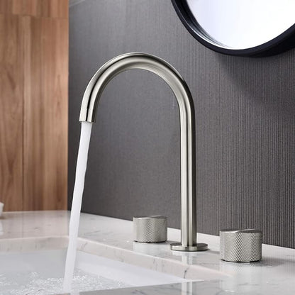 2-Handle 8" Widespread Bathroom Sink Faucet with Drain Assembly, Solid Brass 3-Hole Lavatory Faucet | Circular X Design | Corrosion-Resistant with Smooth Water Flow (Brushed Nickel, KBF1026)