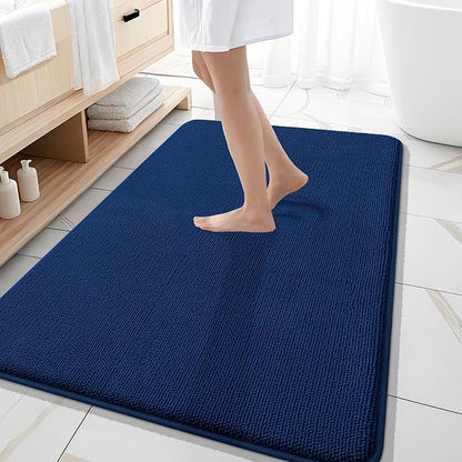 OLANLY Thick Memory Foam Large Bathroom Rug 59x35, Absorbent Bath Mat, Navy | Soft Quick Dry Bath Rugs, Non-Slip Carpet, Machine Washable Mat for Bathroom Floor, Tub and Shower, Home Decor Accessories