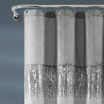 Lush Decor Night Sky Shower Curtain, Single, 72" W x 72" L, Gray & White - Sequin Shower Curtain - Sparkly Color Block Bath Curtain - Modern Glam Bathroom Decor