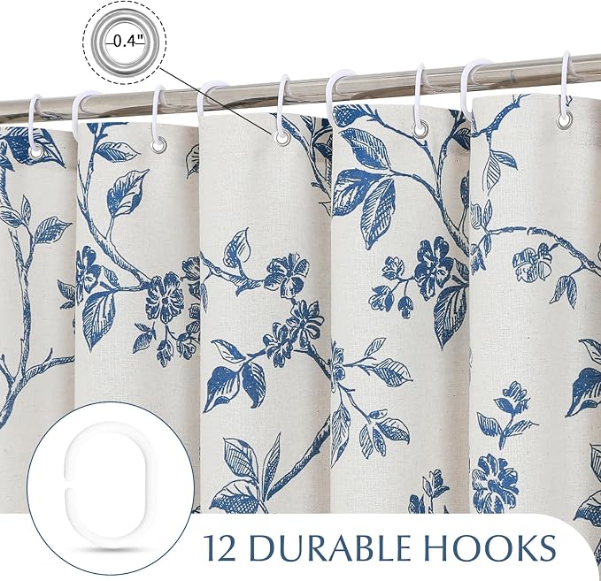 MitoVilla Extra Long Cotton Floral Shower Curtain for Bathroom,72 x 90 | Extra Long BoHo Cottagecore Spring Shower Curtains, Modern Farmhouse Country Plant Leaves Bathroom Décor, 72 x 90