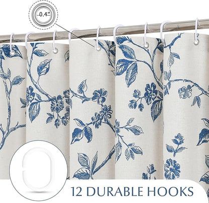 MitoVilla Extra Long Cotton Floral Shower Curtain for Bathroom,72 x 90 | Extra Long BoHo Cottagecore Spring Shower Curtains, Modern Farmhouse Country Plant Leaves Bathroom Décor, 72 x 90