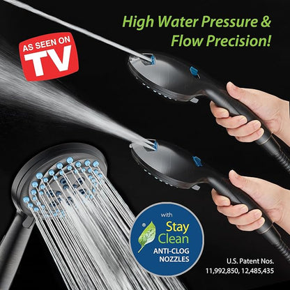 AquaCare New 8-mode High Pressure Handheld Shower Head w/ 2-way Power Wash | Stay Clean Nozzles, Dual Power Wash for Tub, Tile & Pets, Long 6 ft. Stainless Steel Hose, Wall & Overhead Brackets / Bronze