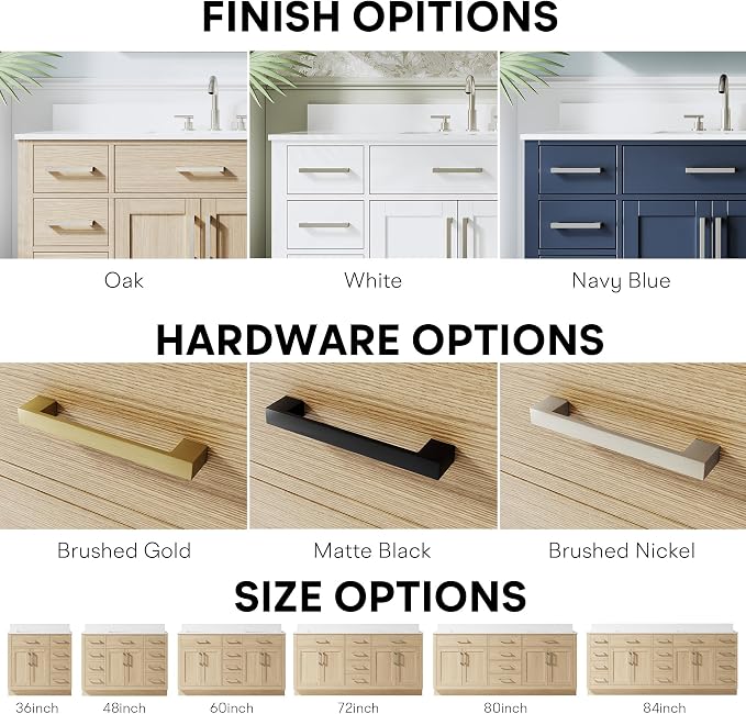 48-Inch Bathroom Vanity with Sink W/ 2 Doors & 8 Drawers & 1 Flip Drawer, Oak Vanity W/Brushed Nickel Handles