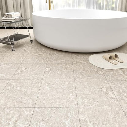 20 Pack Cover 20 Sq.Ft Peel and Stick Floor Tiles, 12” x 12” Self Adhesive Vinyl Flooring Easy DIY Installation for Kitchen, Living Room, Laundry, RV, Beige Stone