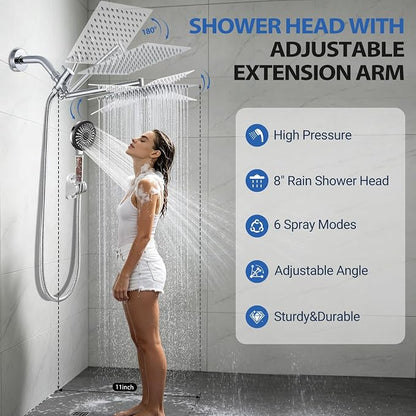 8 Inch Filtered Shower Head,Rain Shower Head with Handheld Spray Combo for Hard Water，Long Shower Hose