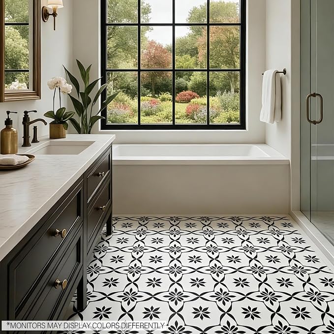 20-Pack Peel and Stick Floor Tile, 7.9”x7.9” Vinyl Flooring for Bathroom Kitchen, Waterproof Non-Slip Durable Self-Adhesive Easy DIY Removable No Residue White