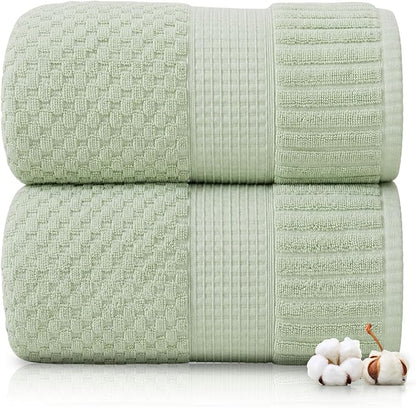 2 Pack Oversized Bath Towels 100% Cotton | Sage Towels | Oeko‑TEX Standard 100 | Soft & Absorbent, Quick‑Dry | Trinity Collection - Sage Green