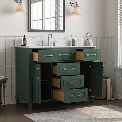 42 Inch Green Bathroom Vanity with Sink, Fully Assembled Bathroom Vanities with Soft Closing Doors & Dovetail Drawers, Solid Wood Vanity with Sink, 42 Inch Vanity for Bathroom