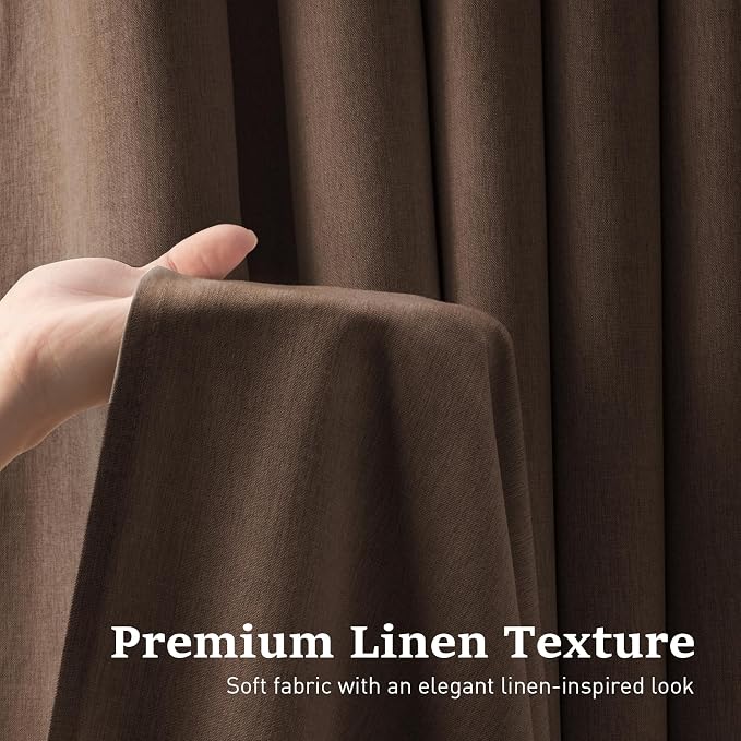 72x87 Ringless Linen Textured Shower Curtain with Snap in Liner, Brown | Extra Long Size, 3 in 1 Durable Fabric Shower Curtain, Removable Liner, Waterproof & Washable, Mesh Top Window, Easy Setup
