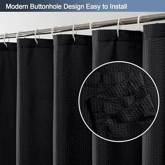 OWENIE Black Shower Curtain for Bathroom 78 Inches Long, 3D Embossed Textured Fabric Farmhouse Shower Curtain Soft Cloth, Water Repellent, Machine Washable, Hotel Style, 72" W x 78" L, Black