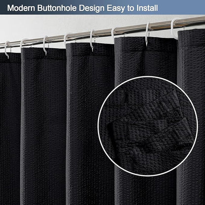 OWENIE Black Shower Curtain for Bathroom 78 Inches Long, 3D Embossed Textured Fabric Farmhouse Shower Curtain Soft Cloth, Water Repellent, Machine Washable, Hotel Style, 72" W x 78" L, Black