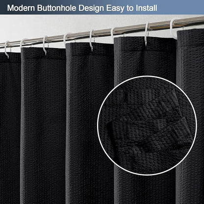Black Shower Curtain for Bathroom 84 Inches Eatra Long, Elegant 3D Embossed Textured Cloth Waffle Shower Curtain, Modern Luxury Hotel Style, Water Repellent, Machine Washable, 72X84, Black