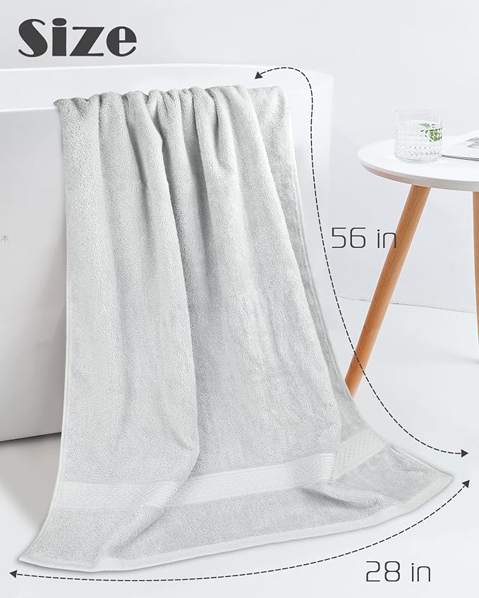 Cleanbear Soft Cotton Towels Bath Shower Towel Set for Body Drying, 2-Pack | 100% Cotton Bath Towels, Thick and Highly Absorbent Bathroom Towels (Grayish-White & Fresh-Green)