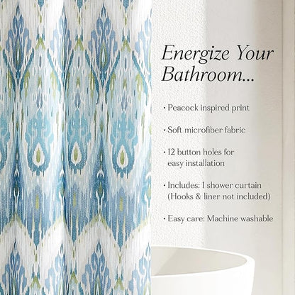 Lush Decor Ikat Drops Shower Curtain Single 72" W x 72" L Teal - Blue Shower Curtains - Colorful Bath Curtain - Modern Eclectic Style - Boho Decor