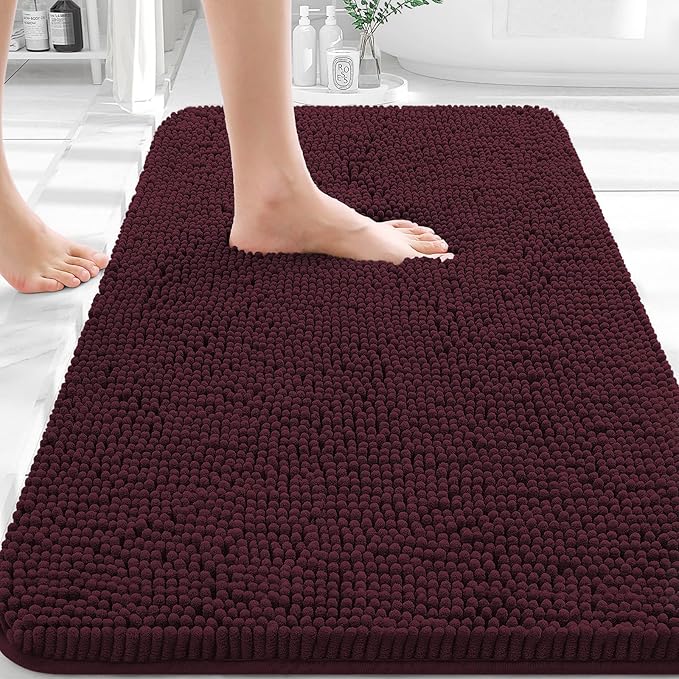 OLANLY Bathroom Rugs 30x20, Extra Soft Absorbent Chenille Bath Rugs | Black Cherry, Quick-Drying Rubber Backing, Washable Bath Mat for Bathroom Floor, Tub and Shower, Home Decor Accessories