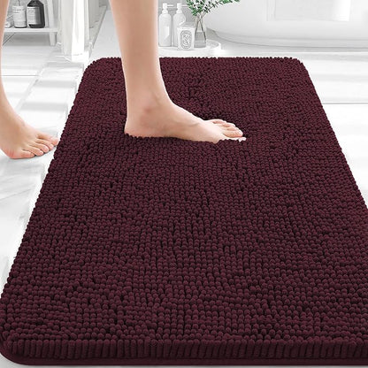 OLANLY Bathroom Rugs 30x20, Extra Soft Absorbent Chenille Bath Rugs | Black Cherry, Quick-Drying Rubber Backing, Washable Bath Mat for Bathroom Floor, Tub and Shower, Home Decor Accessories
