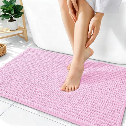 OLANLY Thick Chenille Bathroom Rugs 36x24, Soft Absorbent Bath Mat, Pink | Bath Rugs, Rubber Backing, Machine Wash Dry, Bath Mats for Bathroom Floor, Tub and Shower, Home Decor Accessories